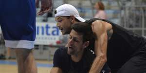 Grigor Dimitrov and Novak Djokovic warm up with a game of basketball ahead of the Adria Tour event in Croatia,three days before the former revealed he has tested positive for COVID-19