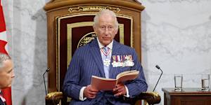 King Charles delivers the speech from the throne in the Senate in Ottawa,Ontario.