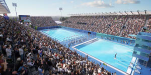 An artist’s impression of the pool at Armstrong Creek that will host the swimming for the Commonwealth Games.
