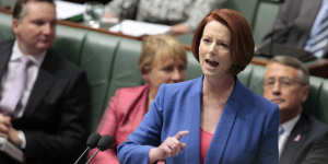Julia Gillard makes her"misogyny speech',one of the signature moments of her prime ministership.