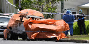 Police attending the scene of the tragedy in Camp Hill on Wednesday.