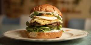 The"Top of the Morning"breakfast burger.