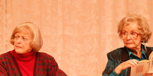 A bridge too far:Nancye Hayes (Minnie) and Sue Jones (Liraz) in Minnie and Liraz.