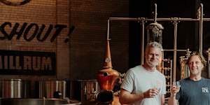 Red Mill Rum founder David Fesq and sales and marketing manager Garth Foster at their warehouse in Rozelle.