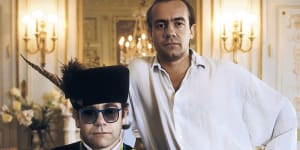 Bernie Taupin and Elton John,circa 1985. 
