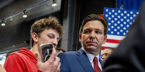Florida Governor Ron DeSantis at a rally in Iowa before he pulled out of the race for president.