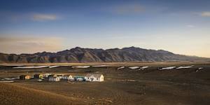 An isolated village in the Gobi Desert.