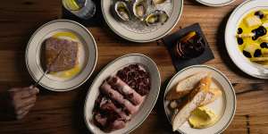 Snacks at Dutch Rules include terrine,charcuterie,oysters and parmigiano reggiano.