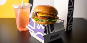 The Classic smashburger with chips and watermelon soda.