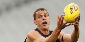 Ed Curnow in action against the Pies.