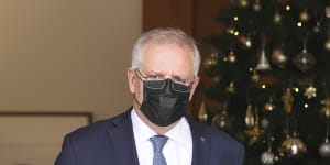 The end of a torrid year:Prime Minister Scott Morrison arriving at a press conference in Canberra on December 22.