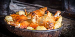 Sobrino de Botín's specialty dish,roast suckling pig.
