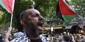 Pro-Palestine protestors congregated to support a Melbourne City Council motion for a ceasefire in Gaza.
