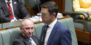 Barnaby Joyce and Nationals leader David Littleproud during question time in February.