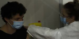 A man receives a COVID-19 vaccine at a vaccination centre in Belgrade,Serbia.