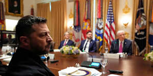 Ukrainian President Volodymyr Zelensky with Donald Trump at the White House on October 17.