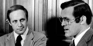 Dick Cheney (left),then deputy to White House chief of staff Donald Rumsfeld (right),in 1975.