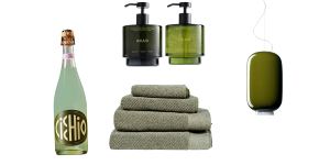 “Cicchio Pistacchio” spritz;“The Apothecary” hand and body balm;“Speckle” towels;“Chouchin 2″ suspension lamp. 