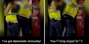 ‘I’ve got diplomatic immunity’:Video appears to show arrest of Australian diplomat’s partner