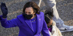 Vice-President Kamala Harris walks in the parade during the Presidential Escort,part of Inauguration Day.