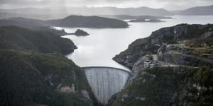 Hydro Tasmania’s Gordon Dam on Lake Gordon in the south-west of Tasmania. 