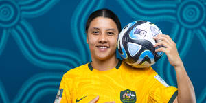 Sam Kerr of Australia poses for a portrait during the official FIFA Women’s World Cup Australia&New Zealand 2023 portrait session on July 17,2023 in Brisbane,Australia. 