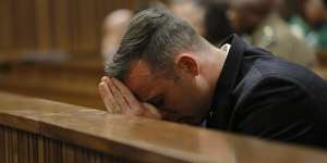Pistorius sits inside the dock during his sentencing proceedings at the High Court in Pretoria earlier this month.