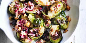 Go nuts with your next vegie roast:Roast brussels sprouts with hazelnuts.