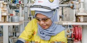 An employee at work in the Lynas processing plant in Kuantan,Malaysia.