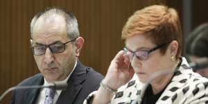 Michael Pezzullo was critical of former defence minister Marise Payne and Senate estimates hearings. This photo was taken during a hearing in 2019. 