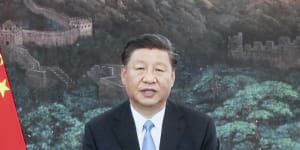 Chinese President Xi Jinping remotely addresses the 75th session of the United Nations General Assembly.