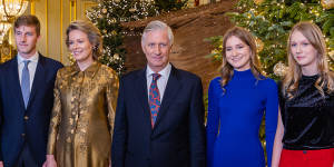 The Belgian royal family (from left):Prince Emmanuel,Queen Mathilde,King Philippe and princesses Elisabeth and Eleonore.