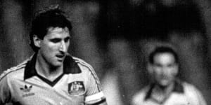 Charlie Yankos on the attack against Argentina in 1988.