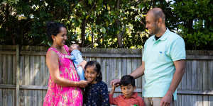 Shameela Karunakaran and Julian Rayappu and their three children,aged 5,3 and 1. Ms Karunakaram underwent IVF to have her children. 