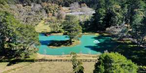 The Fitzroy Falls farm of Alan Jones comes complete with an ornamental lake with blue-dyed water.
