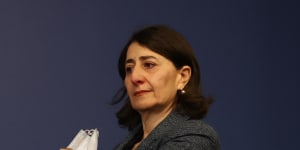 Gladys Berejiklian at the press conference in Martin Place,Sydney on Friday. 