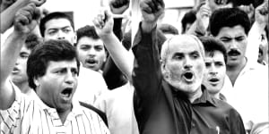 Local muslims in Arncliffe,Sydney protest against author Salman Rushdie on March 5,1989.