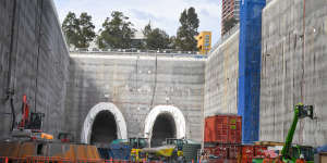 The 27-metre-deep hole dug for the Olympic Park station is one of the largest along the Metro West line.