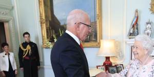 The Queen receives David Hurley,then governor of NSW,at Buckingham Palace in 2016.
