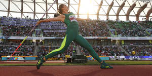 Australian Kelsey-Lee Barber became the first woman ever to defend the world javelin title.