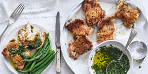 Grilled chicken marinated in and dressed with salmoriglio.