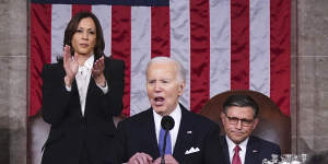 Biden delivering his fiery State of the Union address. 