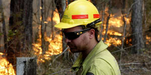 Forestry Corporation worker Eric Jackson working on a fire at Old Bar on the NSW North Coast in November.