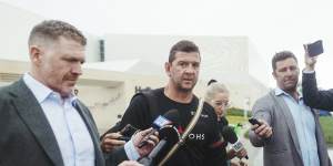 South Sydney coach Jason Demetriou arrives at club headquarters on Tuesday.