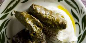 Stuffed vine leaves with rice,pine nuts,currants and lemon.