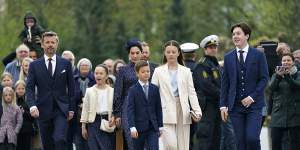 Danish Crown Prince Frederik and Crown Princess Mary with their children (from left) Josephine,Vincent,Isabella and Christian in 2021,for Christian’s confirmation at Fredensborg Castle Church.