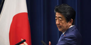 Japanese Prime Minister SHinzo Abe addresses the media.