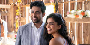Pallavi Sharda with Suraj Sharma in the cross-cultural rom-com Wedding Season.