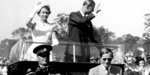 The Queen and Prince Philip perched on State IV during a tour of Australia.