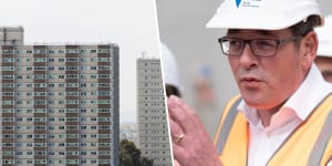 A composite image of public housing towers in Melbourne and Victorian Premier Daniel Andrews.